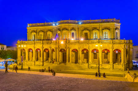 Sunset view of the palazzo Ducezio in Noto, Sicily, Italyのeditorial素材
