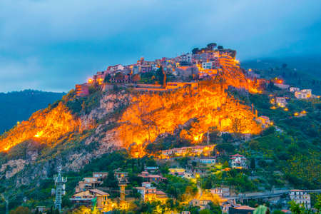 Sunset view of Castelmola village, Sicily, Italy
の写真素材