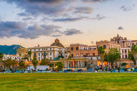 Cityscape of Palermo viewed from the seaside promenade, Sicily, Italyのeditorial素材