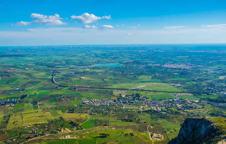 Aerial view of Sicily taken from Erice village, Italy
