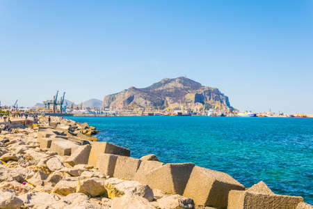 View of seaside of the sicilian city Palermo, Italyの写真素材