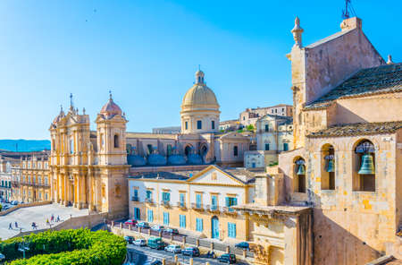 Basilica Minore di San Nicolò and Basilica Santissimo Salvatore in Noto, Sicily, Italyの写真素材
