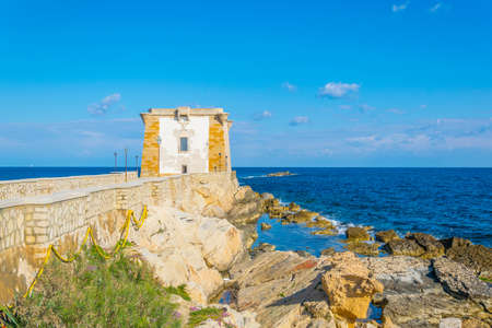 Torre di Ligny dominating seaside of Trapani, Sicily, Italyの写真素材