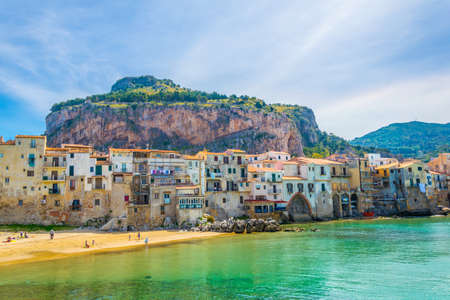 View of the sicilian city Cefalu, Italyの写真素材