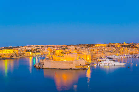 Night view of the Fort St.Angelo in Birgu, Maltaの写真素材