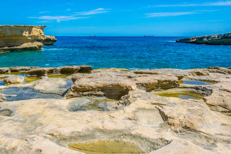 View of the Saint Peter's pool near Marsaxlokk, Maltaの写真素材