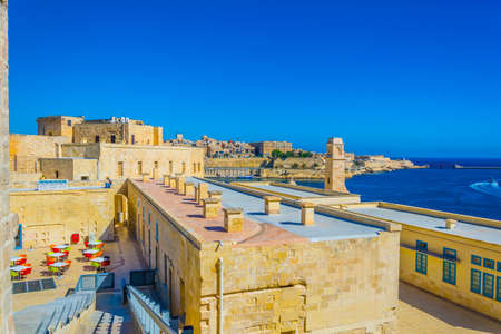 View of a courtyard of the Fort St. Angelo in Birgu, Maltaの写真素材