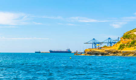 View of cargo port near Birzebugga, Maltaの写真素材