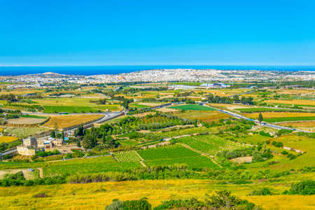 Countryside on Malta with Mosta town