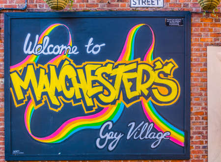 MANCHESTER, UNITED KINGDOM, APRIL 11, 2017: View of the Gay village alongside Canal street in Manchester, Englandのeditorial素材