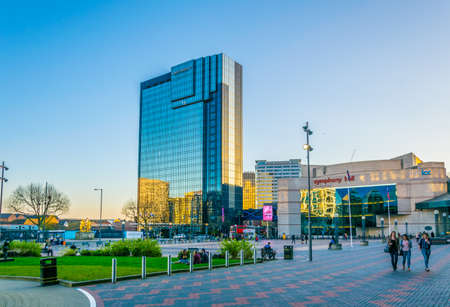 BIRMINGHAM, UNITED KINGDOM, APRIL 8, 2017: View of the Symphony hall and Hyatt Regency hotel in Birmingham, Englandのeditorial素材