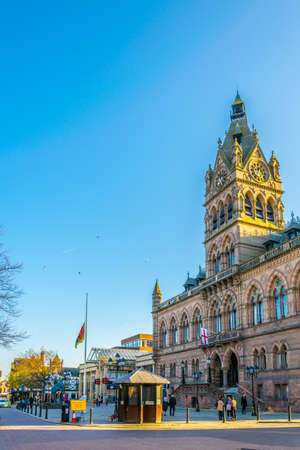 CHESTER, UNITED KINGDOM, APRIL 7, 2017: View of the town hall in the central Chester, Englandのeditorial素材