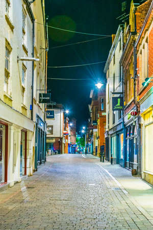 NOTTINGHAM, UNITED KINGDOM, APRIL 10, 2017: Night view of a street in Nottingham, Englandのeditorial素材