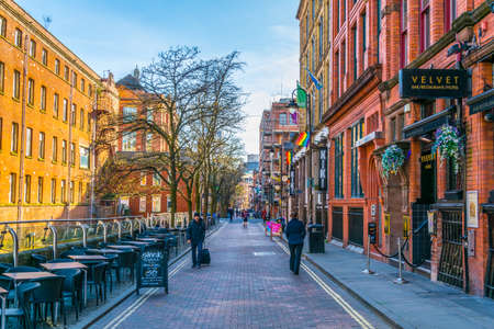 MANCHESTER, UNITED KINGDOM, APRIL 11, 2017: View of the Gay village alongside Canal street in Manchester, Englandのeditorial素材