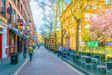 MANCHESTER, UNITED KINGDOM, APRIL 11, 2017: View of the Gay village alongside Canal street in Manchester, Englandのeditorial素材