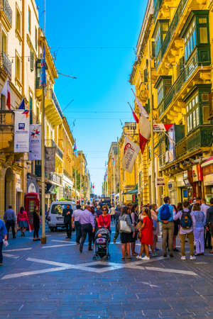 VALLETTA, MALTA, MAY 3, 2017: View of a narrow street in the historical center of Valletta, Maltaのeditorial素材