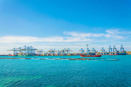BIRZEBBUGA, MALTA, APRIL 30, 2017: View of cargo port near Birzebugga, Maltaのeditorial素材