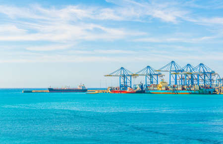 BIRZEBBUGA, MALTA, APRIL 30, 2017: View of cargo port near Birzebugga, Malta
