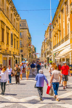 VALLETTA, MALTA, MAY 3, 2017: View of a narrow street in the historical center of Valletta, Maltaのeditorial素材
