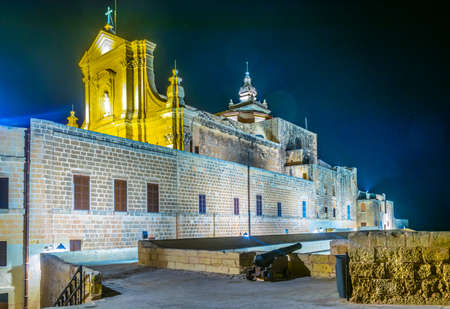 Night view of the Il-Kastell citadel in Victoria, Gozo, Maltaのeditorial素材