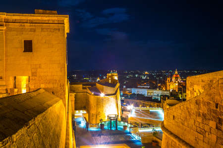 Night view of the Il-Kastell citadel in Victoria, Gozo, Maltaの写真素材