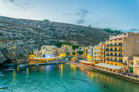 Night view of Xlendi, Gozo, Maltaの素材 [FY310104040631]