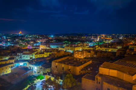 Aerial view of Victoria (Rabat) from the Il-Kastell citadel during night, Gozo, Maltaの写真素材