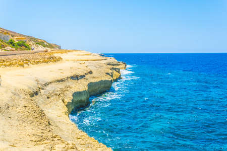View of rugged seacoast of Gozo near Marsalforn, Gozo, Maltaの写真素材