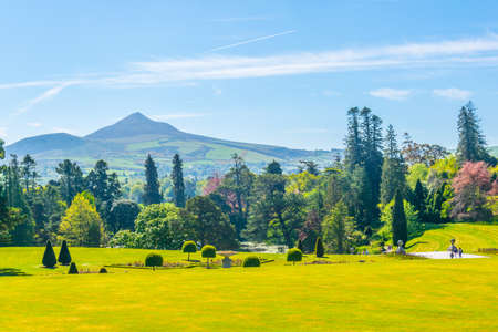 View over Powerscourt gardens towards Sugarloaf mountain in Irelandの写真素材