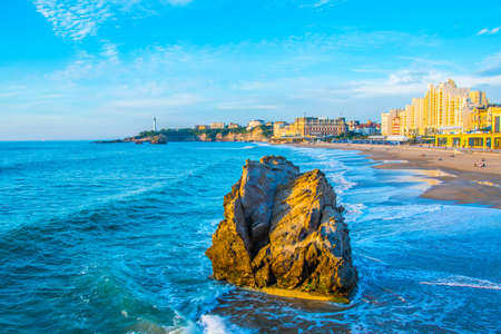 Sunset view of the grande beach in Biarritz, Franceの写真素材