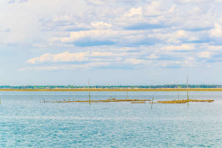 Marshes and oyster farms on the Ile aux Oiseaux near Arcachon, Franceの写真素材