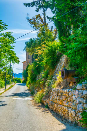 View of a narrow street in the spanish town Valldemossa at Mallorcaの写真素材