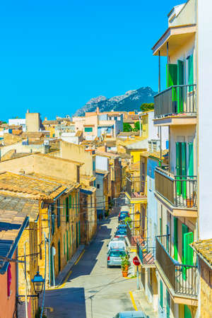 View of a narrow street in the old town of Alcudia, Mallorca, Spain