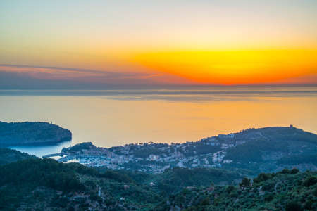 Sunset view of Port de Soller, Mallorca, Spain