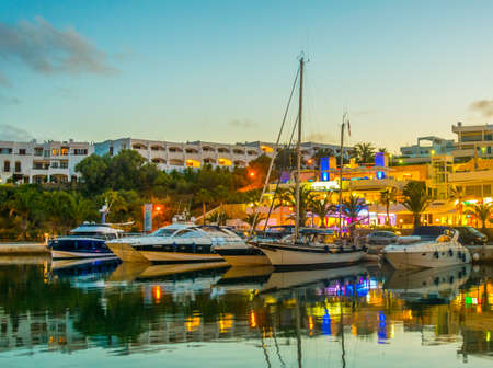 Sunset view of marina at Cala D'Or, Mallorca, Spainのeditorial素材