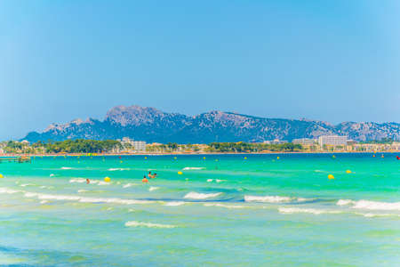 CAN PICAFORT, SPAIN, MAY 23, 2017: Alcudia beach between Port d'Alcudia and Can Picafort, Spainのeditorial素材