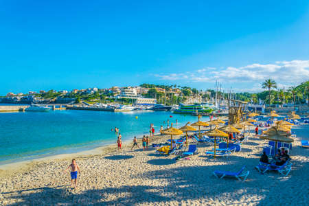 PORTO CRISTO, SPAIN, MAY 20, 2017: Beach at Porto Cristo, Mallorca, Spainのeditorial素材