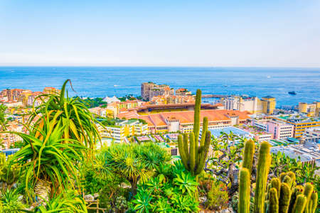 Aerial view of Stade Louis II in Monaco from Jardin exotiqueの写真素材