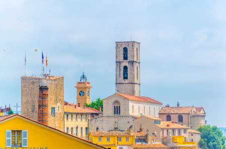 Aerial view of Grasse dominated by the cathedral and town hall, france