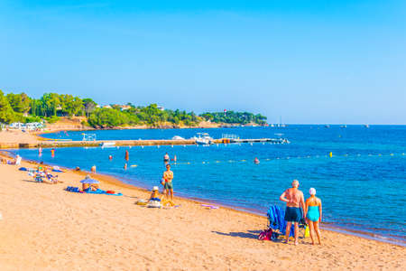 AGAY, FRANCE, JUNE 16, 2017: People are enjoying summer on a beach in Agay, France