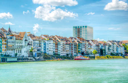 Riverside of Rhine in Basel, Switzerlandの写真素材