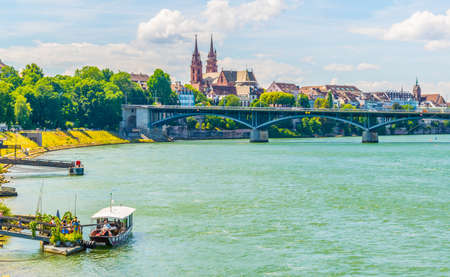 Basel Minster viewed behind the Wettstein Bridge, Switzerland