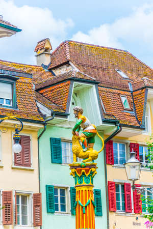 Samson fountain in the old town of Solothurn, Switzerlandの写真素材