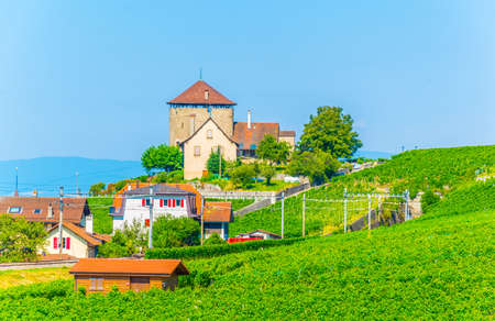 Chateau de la tour Bertholod near Geneva lake in Switzerlandの写真素材