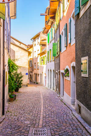 View of a narrow street in the old town of Lutry, Switzerland