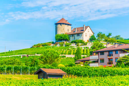 Chateau de la tour Bertholod near Geneva lake in Switzerlandのeditorial素材