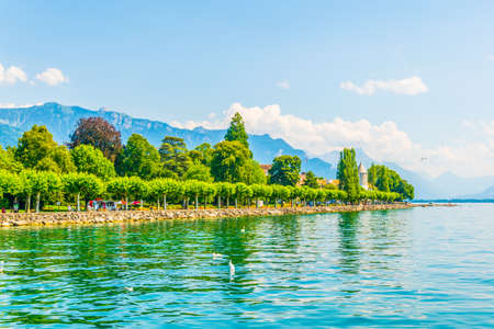Promenade along Geneva lake which is also called as Lac Leman in Switzerland at Vevey