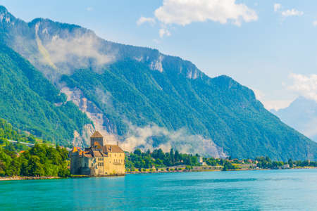 Chillon castle situated on shore of the Geneva lake in Switzerlandのeditorial素材