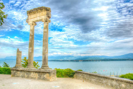 Ruins of an ancient column in Nyon, Switzerlandの写真素材