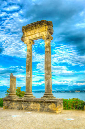 Ruins of an ancient column in Nyon, Switzerlandの写真素材